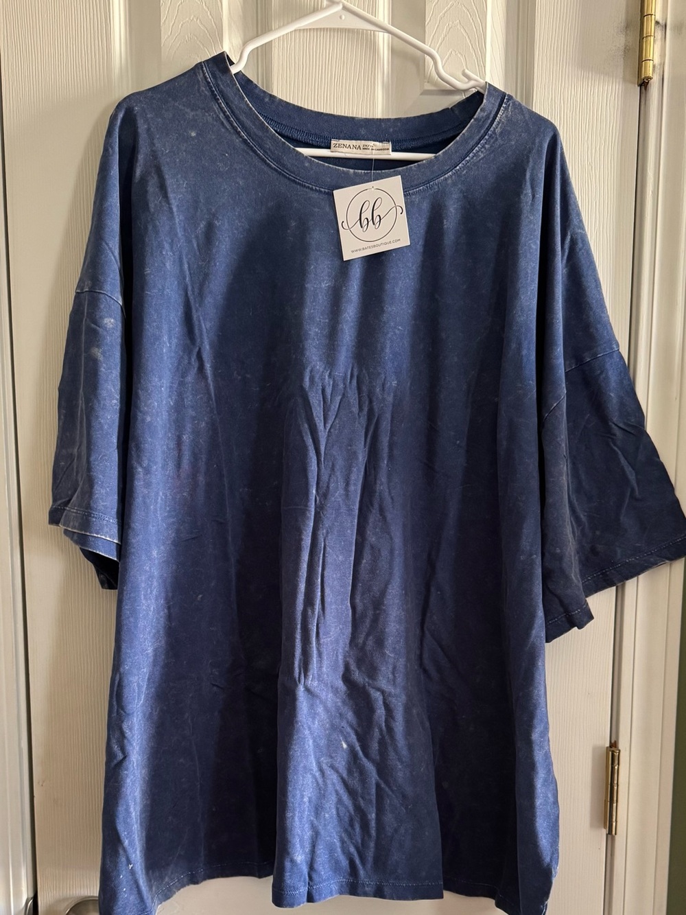 Zenana Acid Wash Oversized Boyfriend Tee Lt Navy 2x/3x
